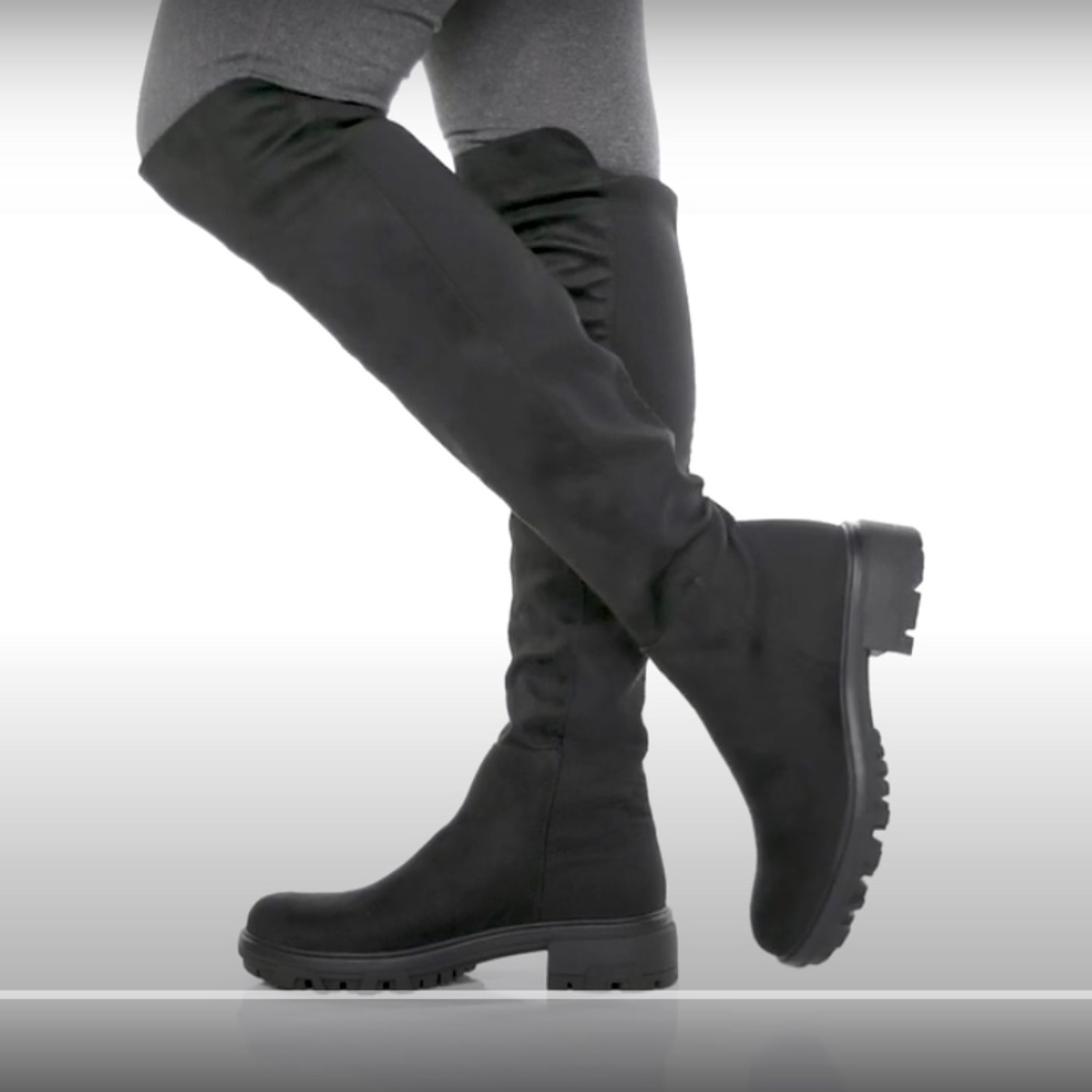 Unisa Black Waide Knee High Stretch Panel Pull On Boot NEW